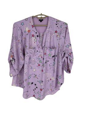 Torrid Harper Lavender Star Print Roll-Tab Sleeves Chest Pockets Blouse Size 3X